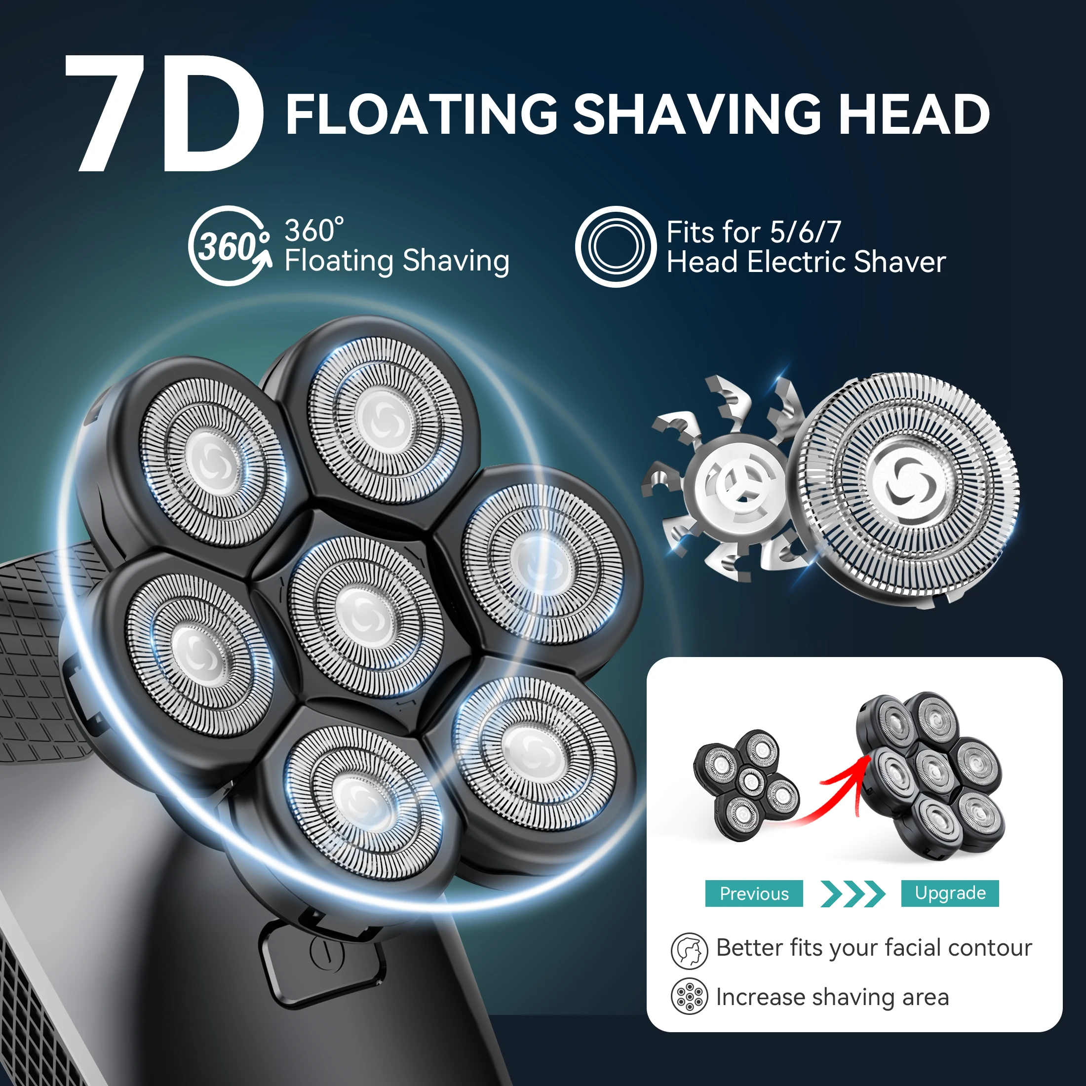 Kensen Razor Head Replacement Shaver Head Floating Washable Electric 7D Shavers Beard Practical Hair Trimmers Kit Cutter Blades