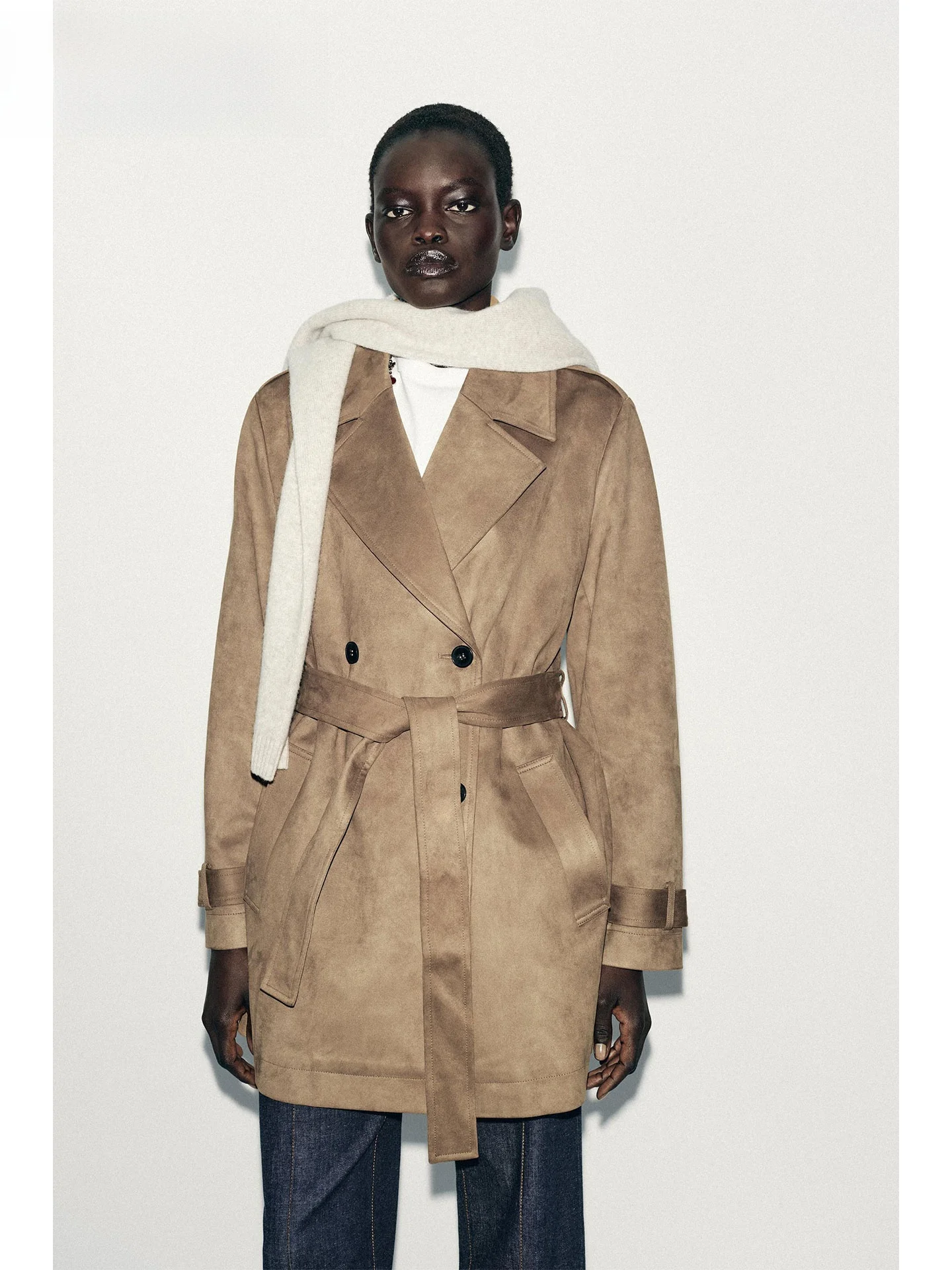 

Zaprha, осень 2021, модная женская ветровка, пальто с лацканами, декорированная замшевым эффектом, длинное свековое двубортное пальто средней длины