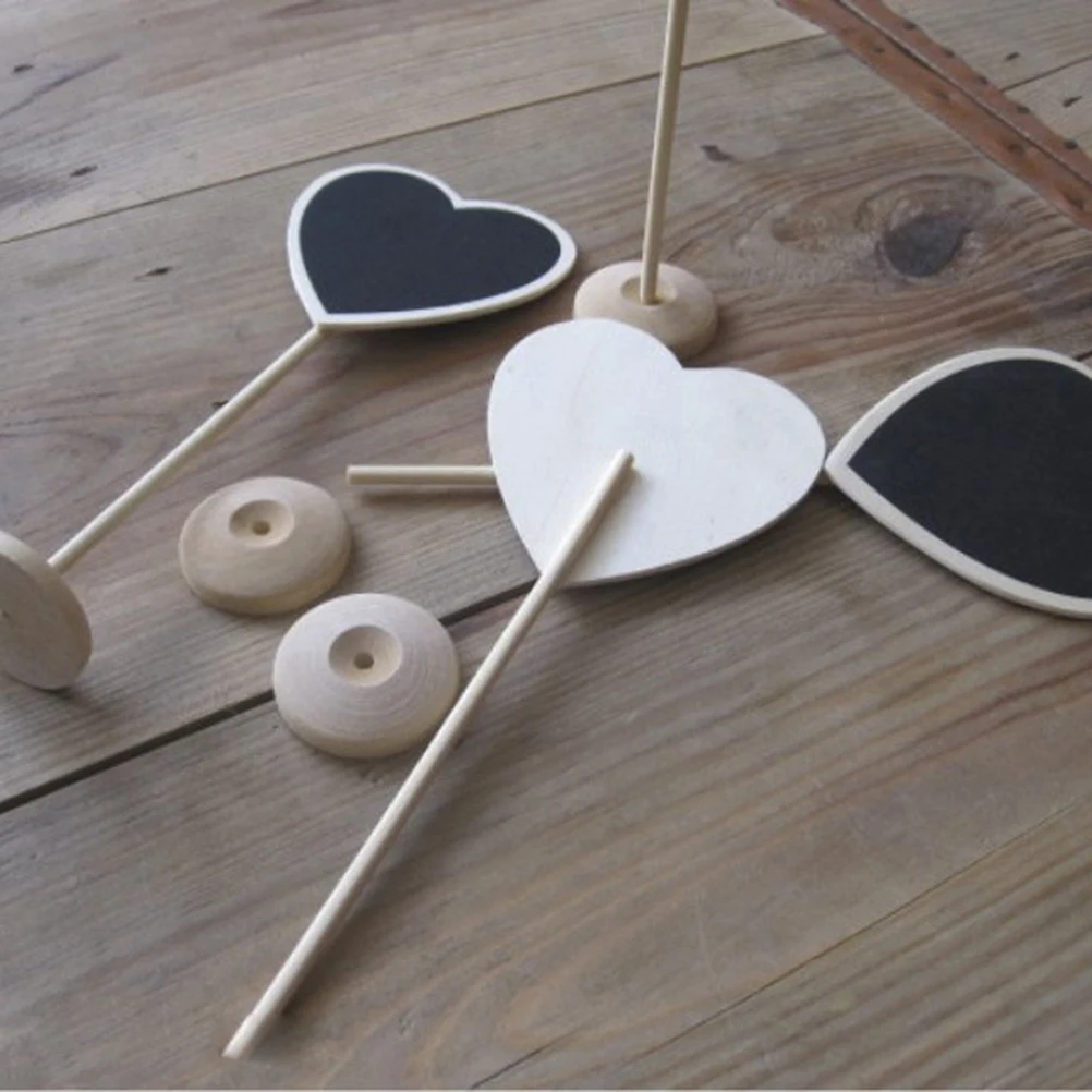 

12pcs Mini Wooden Blackboard Clips Heart Shape Message Board Small with Base Bamboo Decor Party Notes 7.1x2.9inch Black Wood