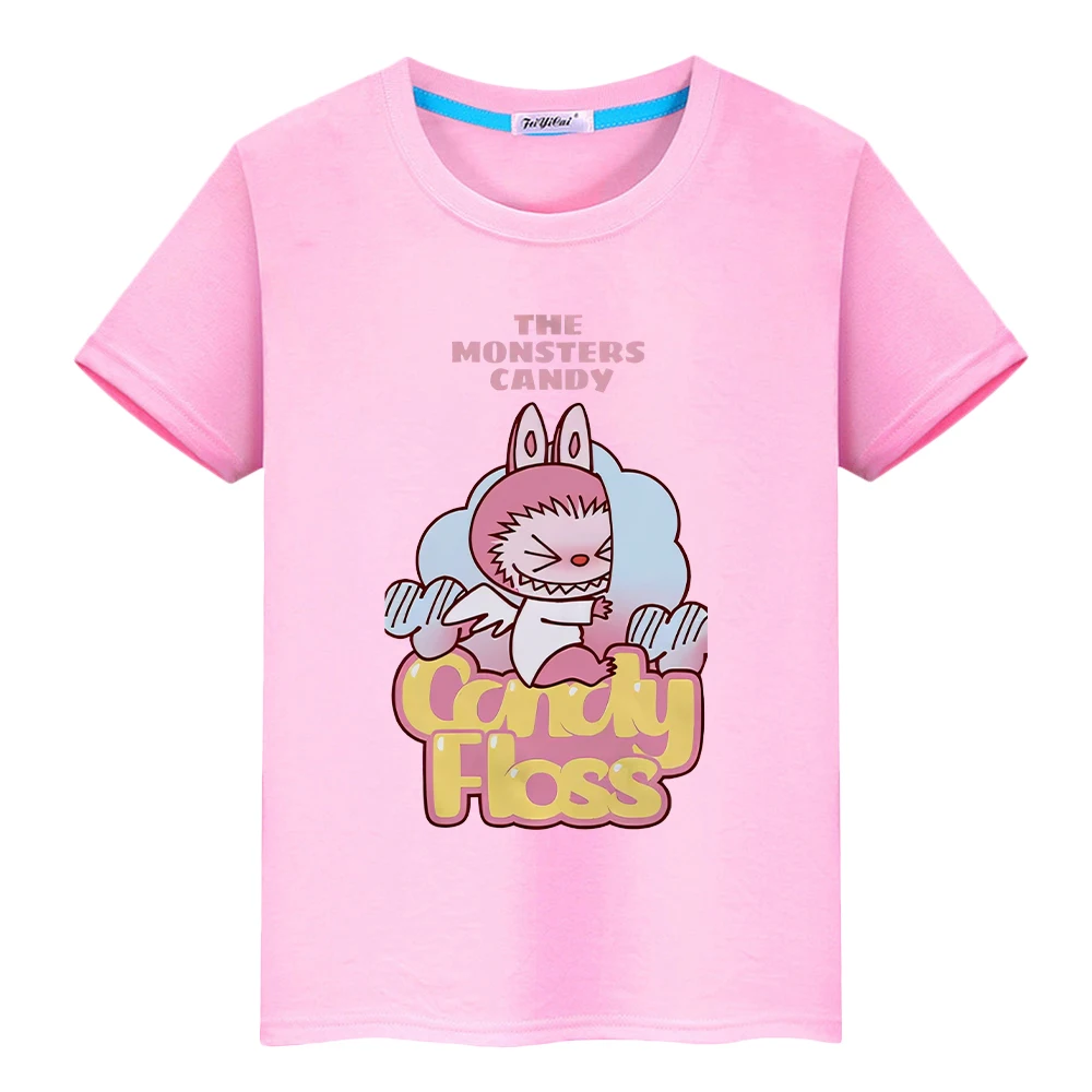 

Kawaii labubu t shirt for kids boy 10years Anime Short 100%Cotton Tops pride tshirt y2k toddler girl clothes kids clothes girls