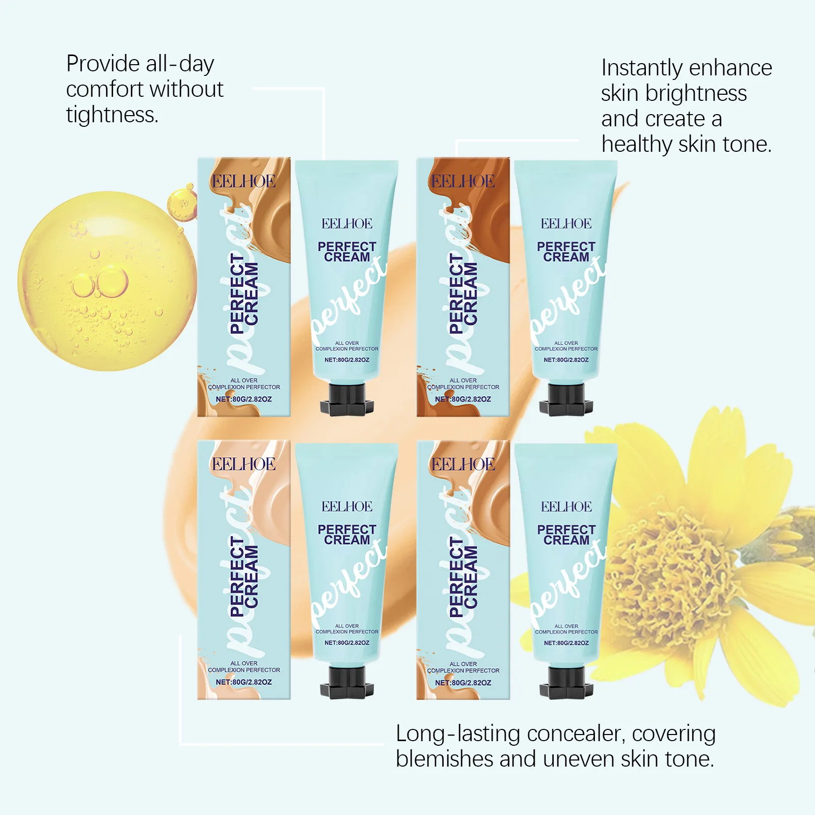 Eelhoe nicotinamida corretivo série duradoura à prova dwaterproof água remover olheiras cobertura completa para dartar pele base facial conjunto de maquiagem