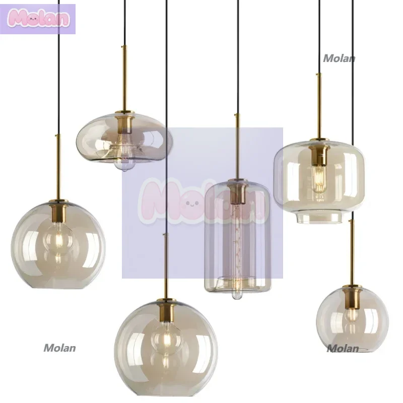 

Glass chandelier Nordic light luxury cognac color lampshade Modern simple restaurant Cafe bar Personalized creative lamps