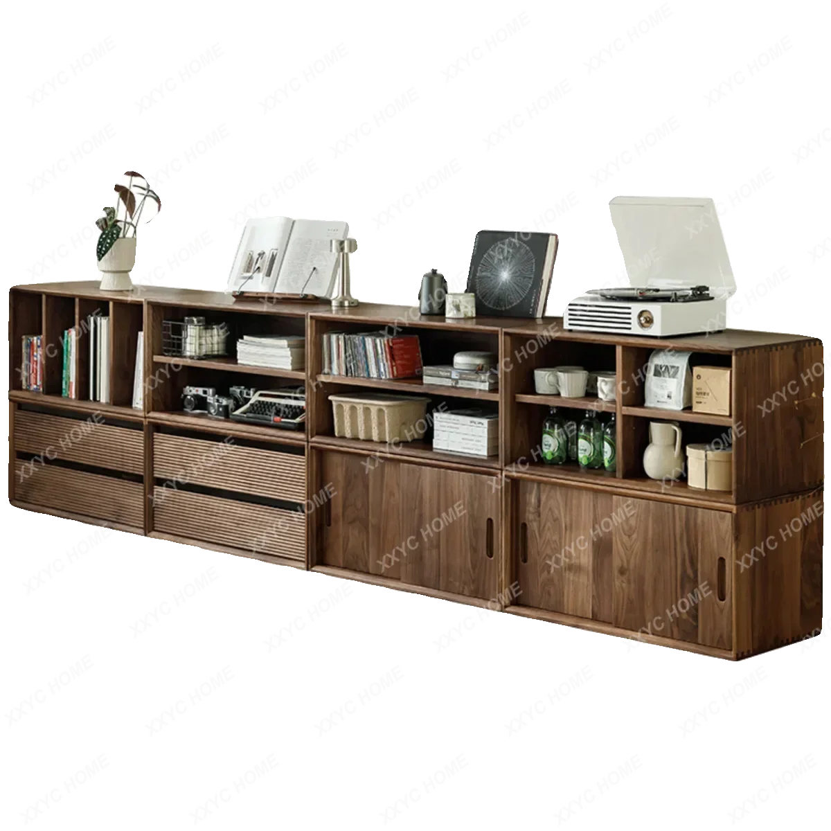 YYJ All Solid Wood Bookcase North   Black Walnut Free Combination Cabinet Storage Storage Display Dining Side Cabinet Livin