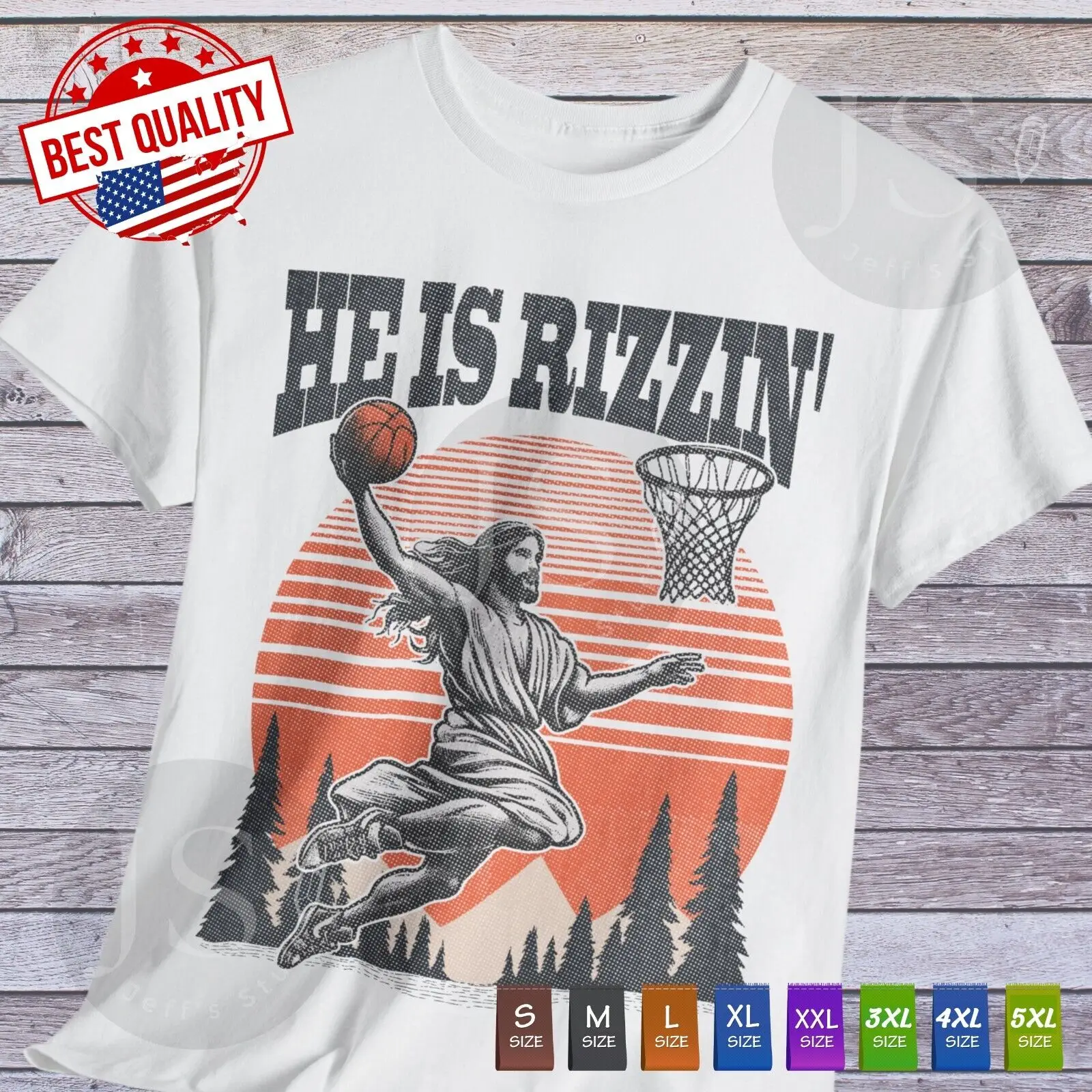 

He Is Rizzin T Shirt Funny Basketball Jesus Novelty Clothing Classic Joke Tee