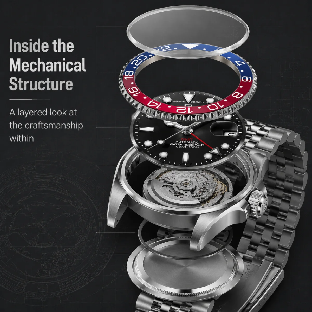PAGANI DESIGN 40mm Luxury GMT Men Mechanical Watch Top Sapphire Glass 361L Stainless Steel 100m Waterproof Men's Automatic Mechanical Watches image 7