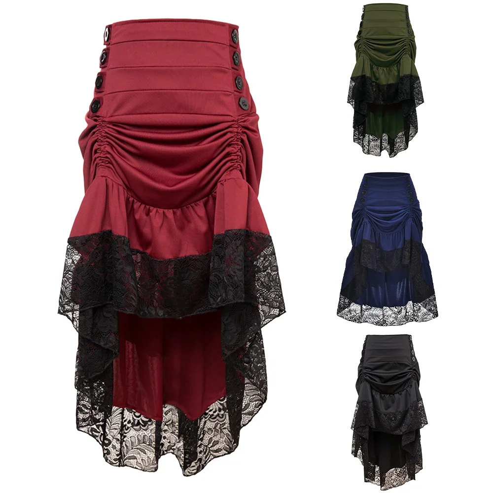 Steampunk Gothic Skirt Lace Women Clothing High Low Ruffle Party Lolita Red Medieval Victorian Costumes