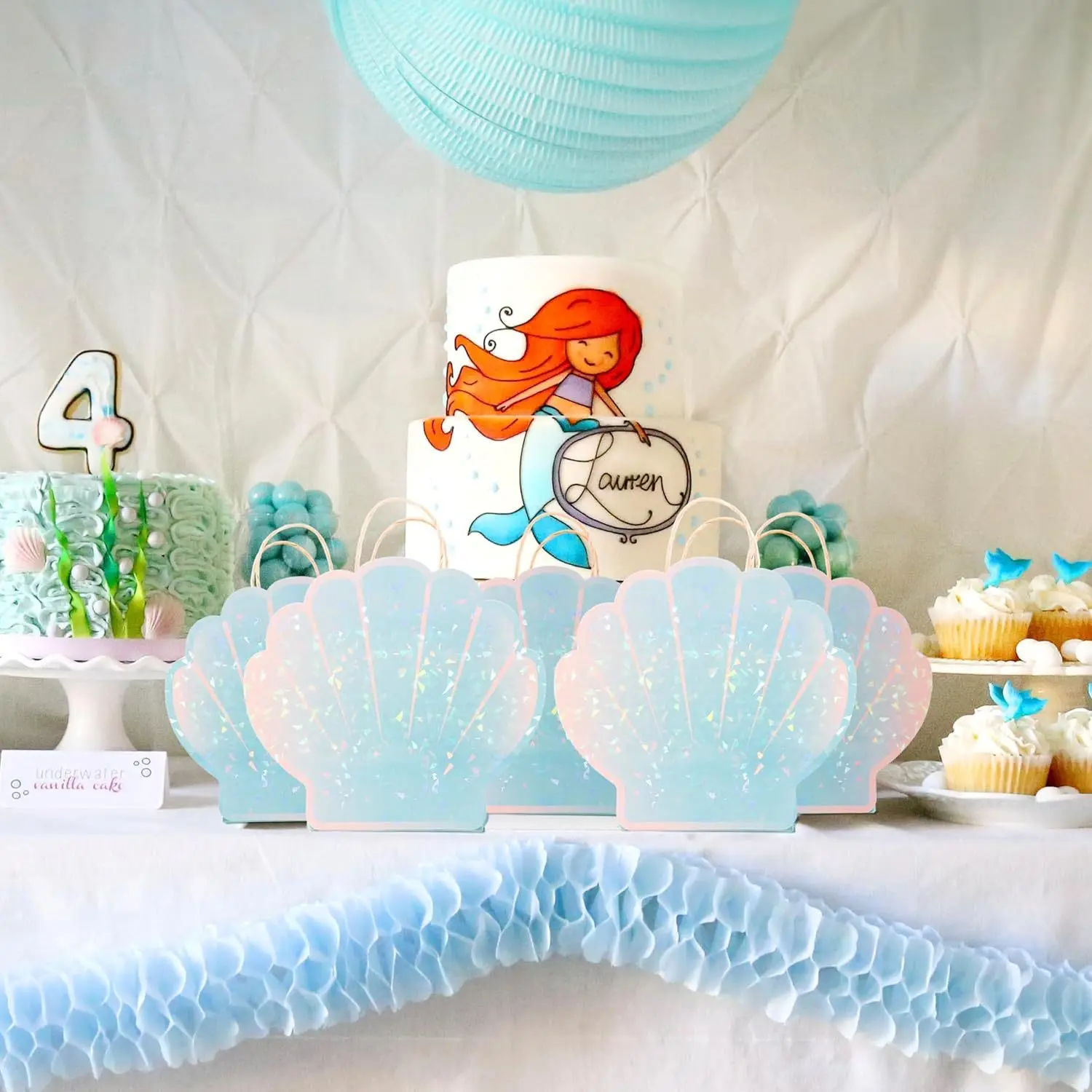 6/24PCS Mermaid Shell Candy Goodie Bags Paper Party Favor Treat Bags for Ocean Underwater Theme Birthday Decor Picnic Supplies view 2