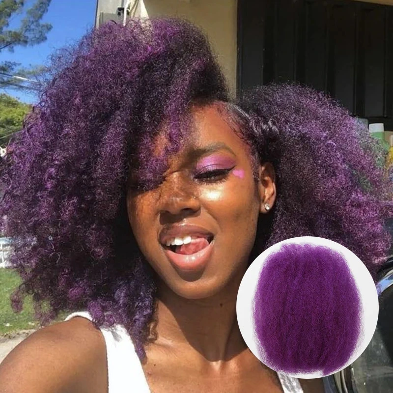 Rebecca Peruvian New Purple Color Afro Kinky Bulk Human Hair For Braiding DreadLock Salt Pepper Grey Remy Hair Afro kinky Bulk