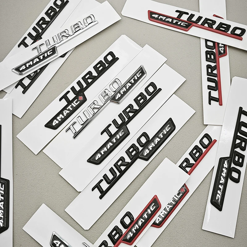 2pcs Car Letters Fender Side Badge Turbo 4matic Plus Emblem Sticker For Mercedes AMG A45 CLA45 C117 GLA45 GLE53 X247 Accessories