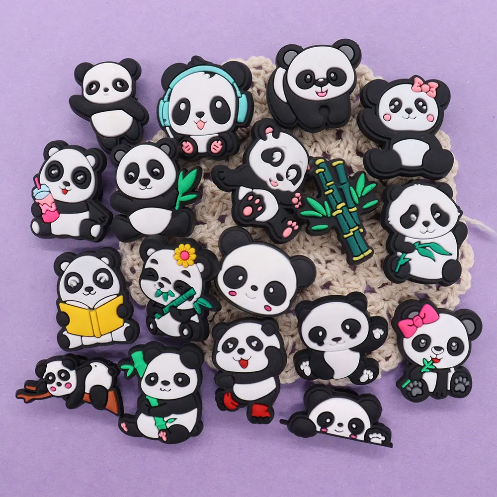 1-18PCS Panda Animals Charms PVC Cute Shoes Decorations Clogs Bamboo Sandals Accessories for Children Bracelet