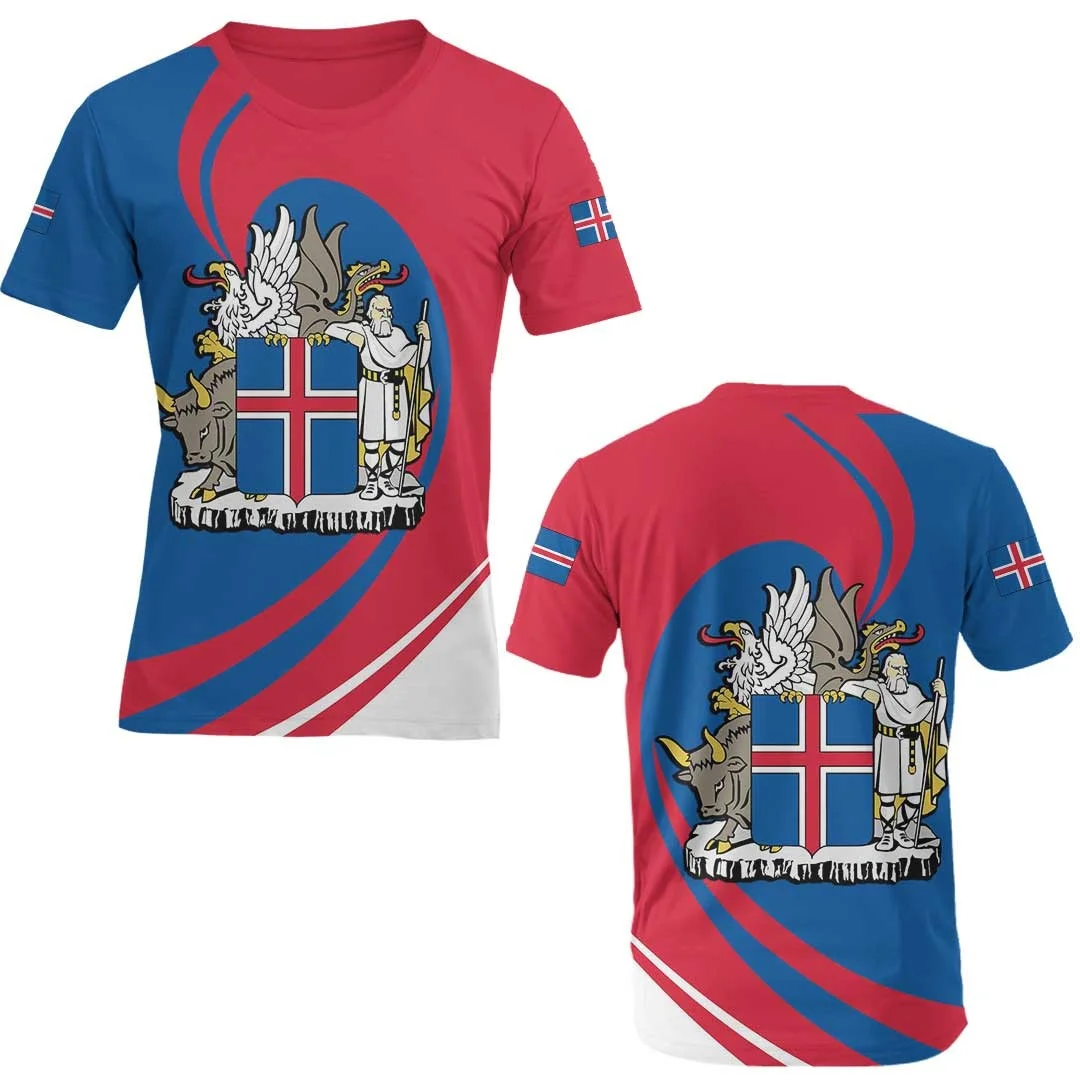 أزياء أيسلندا العلم كرة القدم تي شيرت الاتجاه الصيف قصيرة الأكمام الشعار الوطني 3D المطبوعة قميص رياضي فضفاض تنفس قمم #6
