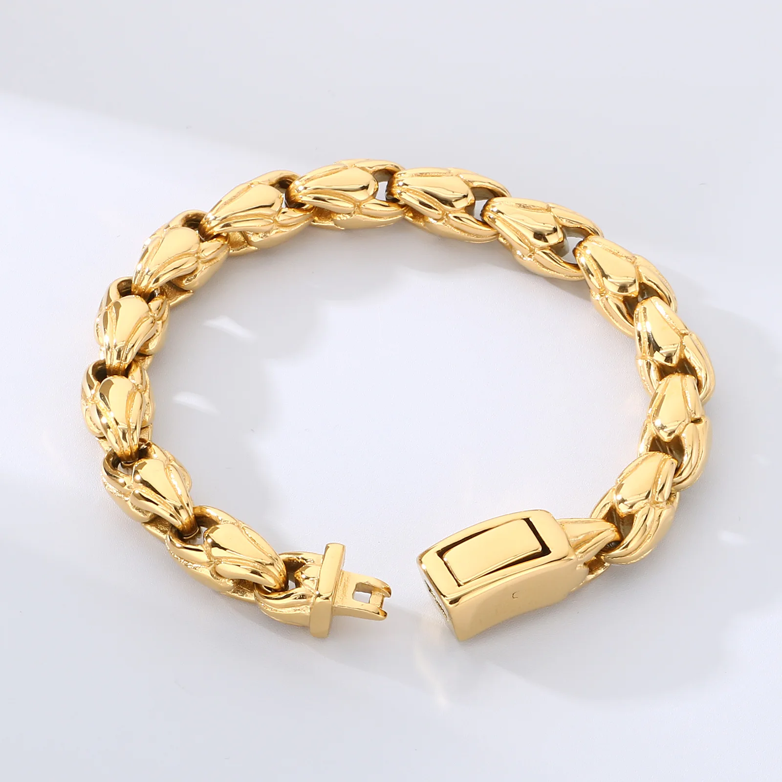 

10MM Width Sunflower Seeds Style Chain Man Bracelet for Men Gold Color Polished Stainless Steel Male Bracelets Wrist Jewelry