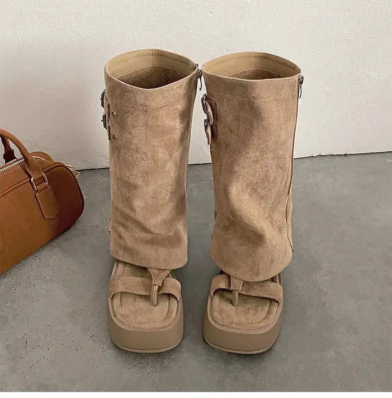 Dgy 2 - حذاء ذو نعل سميك من Way Wear - حذاء بحلقة بإبزيم مزدوج وسحاب - مقدمة الكفة مقسمة (عرض لفترة محدودة)