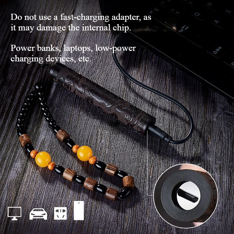 Tungsten Wire Sandalwood Ancient Style USB Lighter, Windproof Air Sensor Igniter, Free Charging Cable, Smoking Accessory for Men