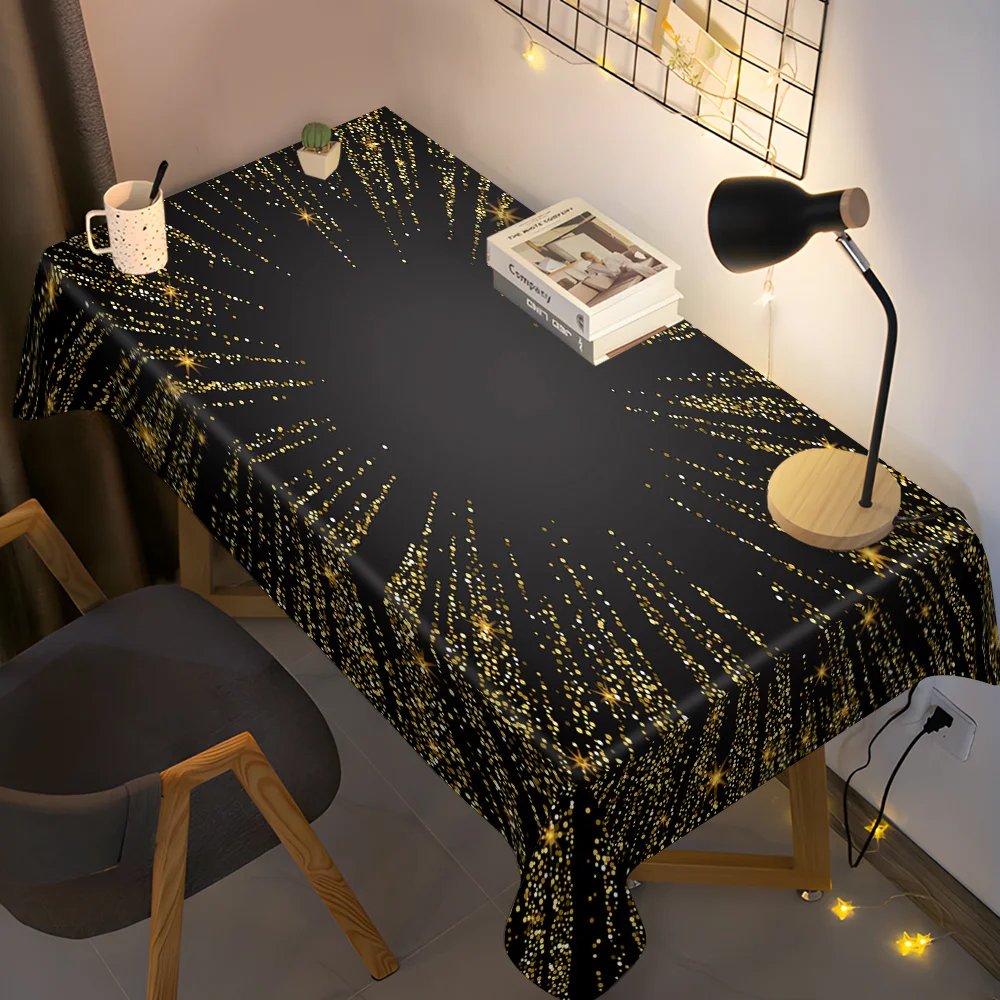 VIKAMA Elegant Black Gold Sparkling Powder Tablecloth Luxury Party Tablecloth Kitchen Restaurant Table Decoration