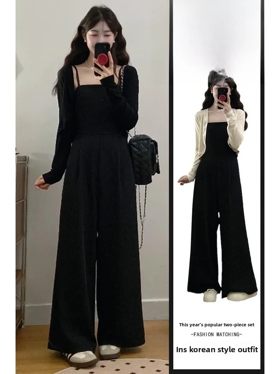 

plus Size Women's Hepburn Style Two-Piece Set Spring Slimming One-Piece Pants Outerwear Shoulder Shawl plus Size Fashion