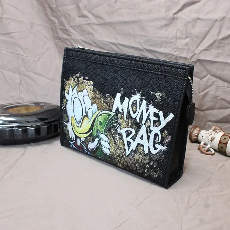 MINISO-Sac messager en cuir souple pour homme et femme, personnalité Disney, Donald Duck, sac à clip multifonctionnel, sac initié noir