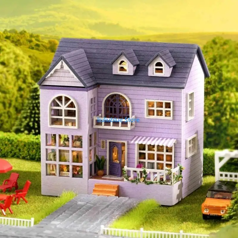 Holzpuppenhaus DIY Miniaturmöbel Mini handgefertigtes Handwerkshaus Modell 62CF