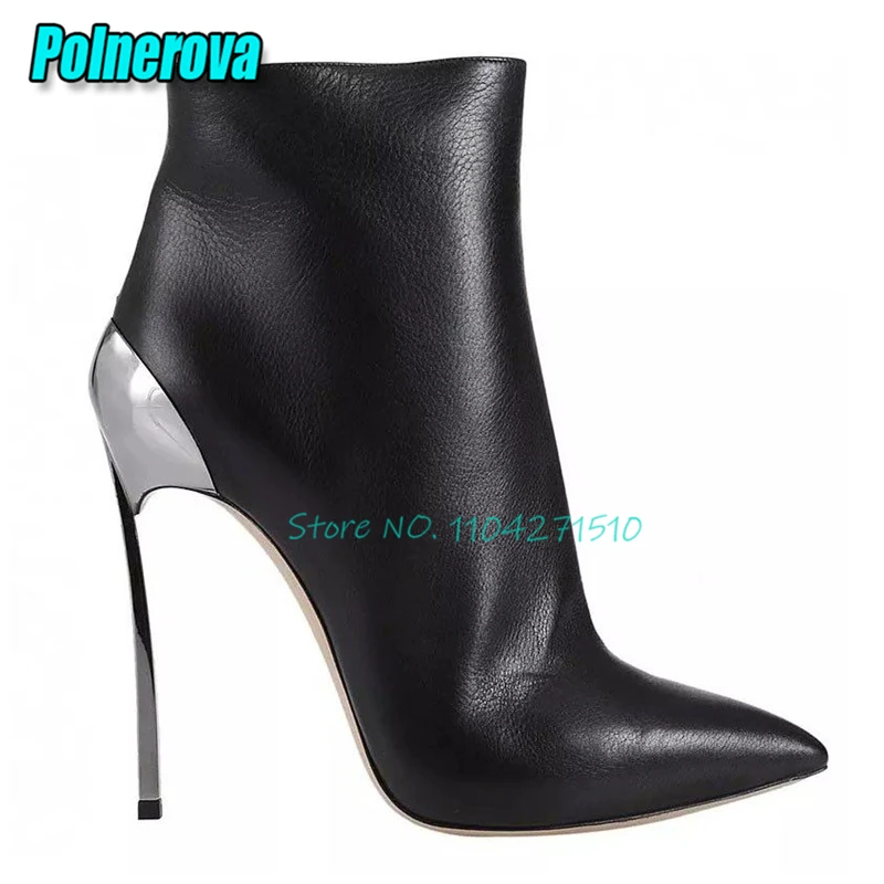Fashion Strange Heel Short Boots Leopard Pattern Horsehair Pointed Toe Side Zipper High Heels Versatile Handmade Women's Shoes