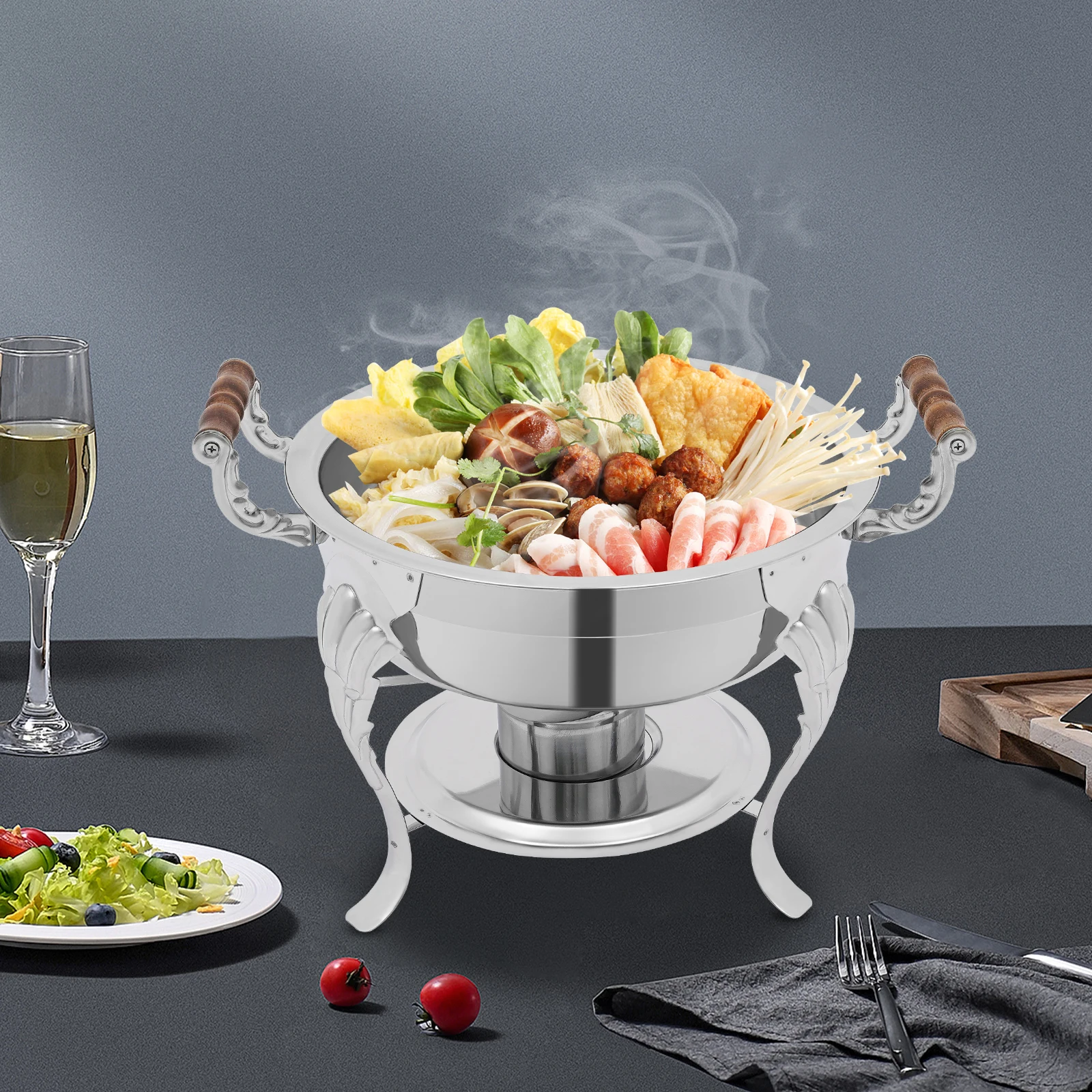 

Elegant European Round Chafing Dish, 13.5 Inch Buffet Server with Lid, Stainless Steel Chafer for Catering, Banquets, Buffets