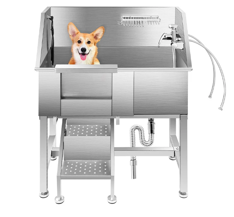 

！@USMILEPET Wholesaler Price Stainless Steel Pet Bath Tub for Pet Grooming Salon Pet Grooming Tub With Slided Door