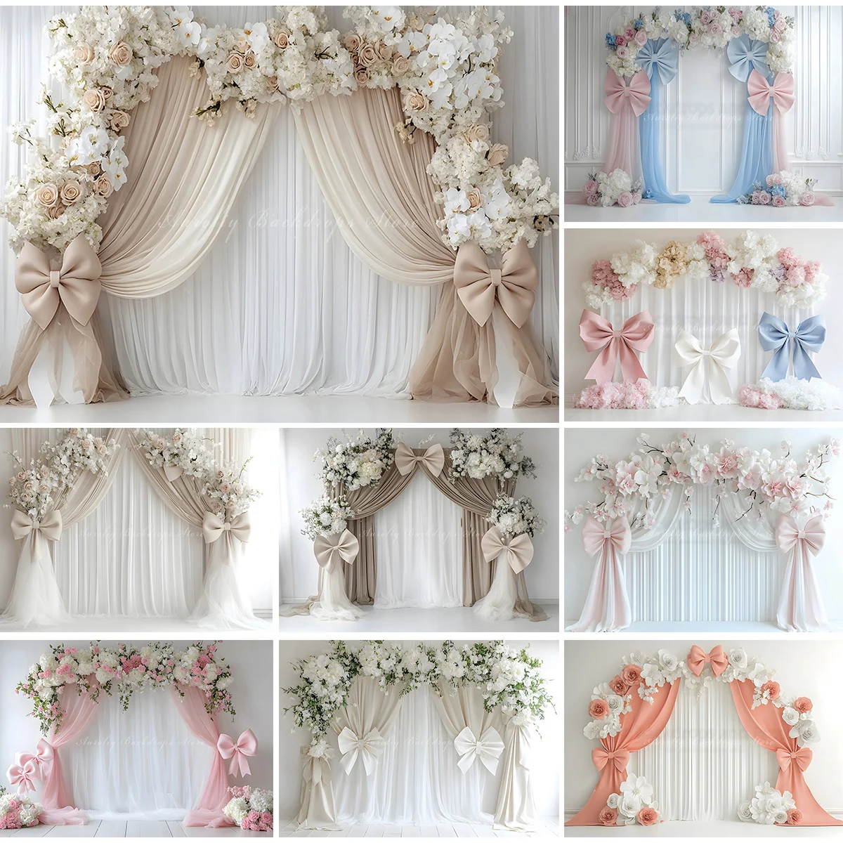 

Cherry Blossom Bows Photography Backdrop Adult Wedding Backgrounds Pregnant Women Portrait Studio Photocall Decors