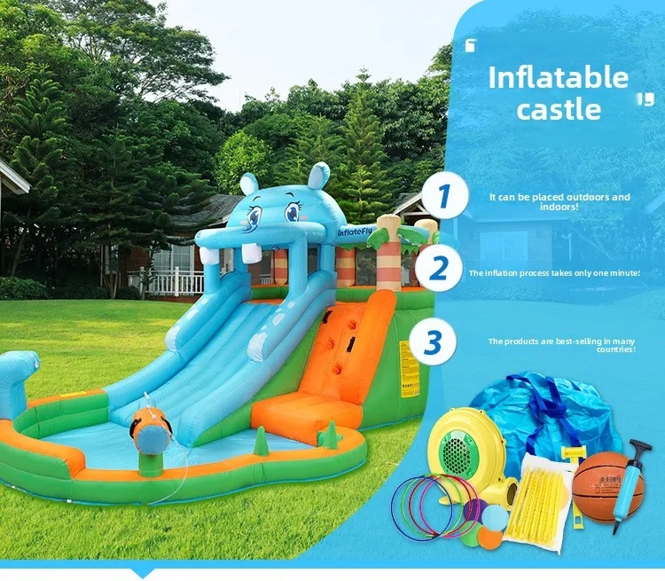 Dokter Dolfijn Opblaasbare Waterglijbaan Met Waternevelpistool Springkasteel Met Blower Kinderen Zomerspeelgoed Met Blower