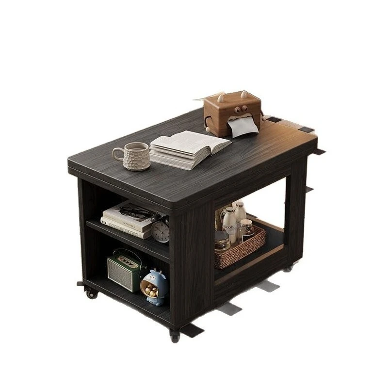 

Medieval style coffee table mobile side table wheeled trolley sofa corner foldable rotating living room solid wood
