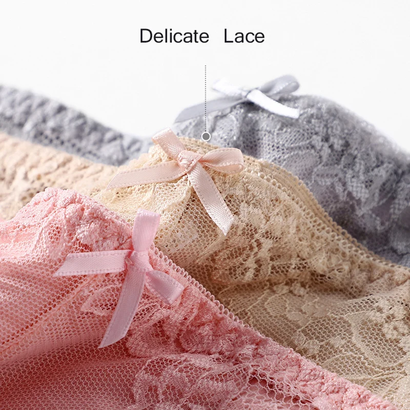 Lace Panties Women\'s Underwear Sexy Transparent Soft Briefs Pure Cotton Cloth Skin Friendly Middle Waist Female Lingerie