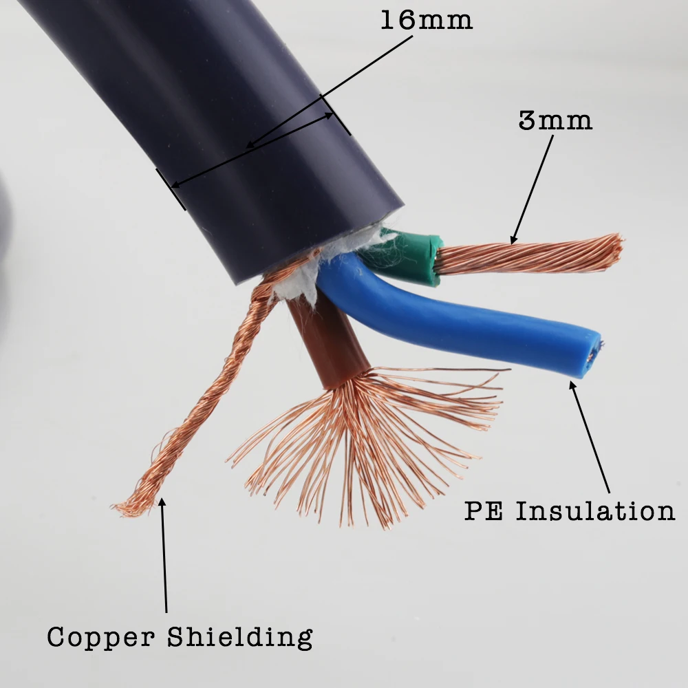 12AWG 3 Core OFC Hifi Bulk Power Cable 16mm OD Pure Copper Braid Shield DIY AC Wire for Amplifier CD DAC