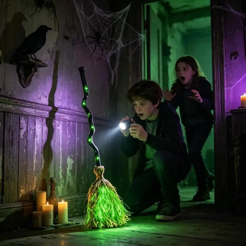 Electric Witch With Light Sound And Walking Feet Bendable Handle Halloween Indoor Party Haunted House Decor