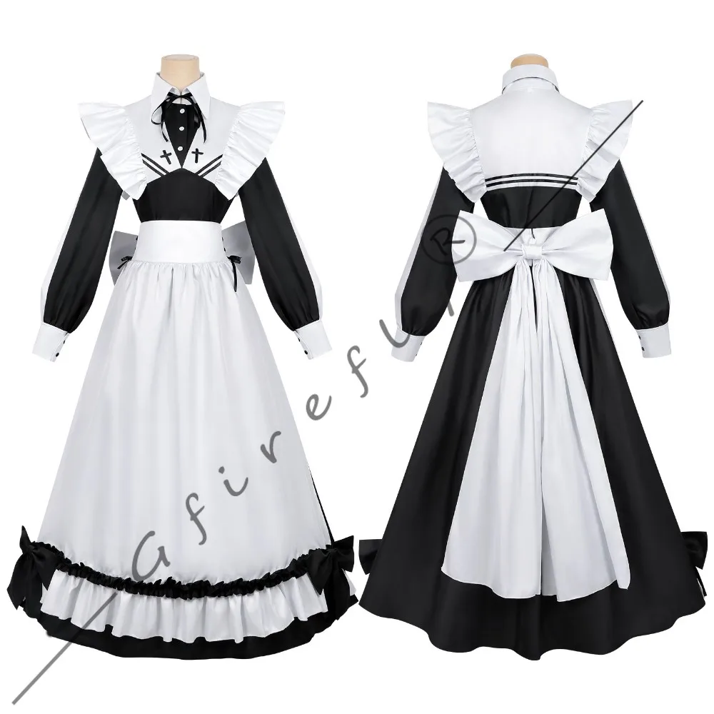 لعب ألعاب الموت لوضع الطعام على الطاولة Sorimachi Yuki أزياء تنكرية باللونين الأبيض والأسود ملحقات فستان الخادمة شعر مستعار للهالوين