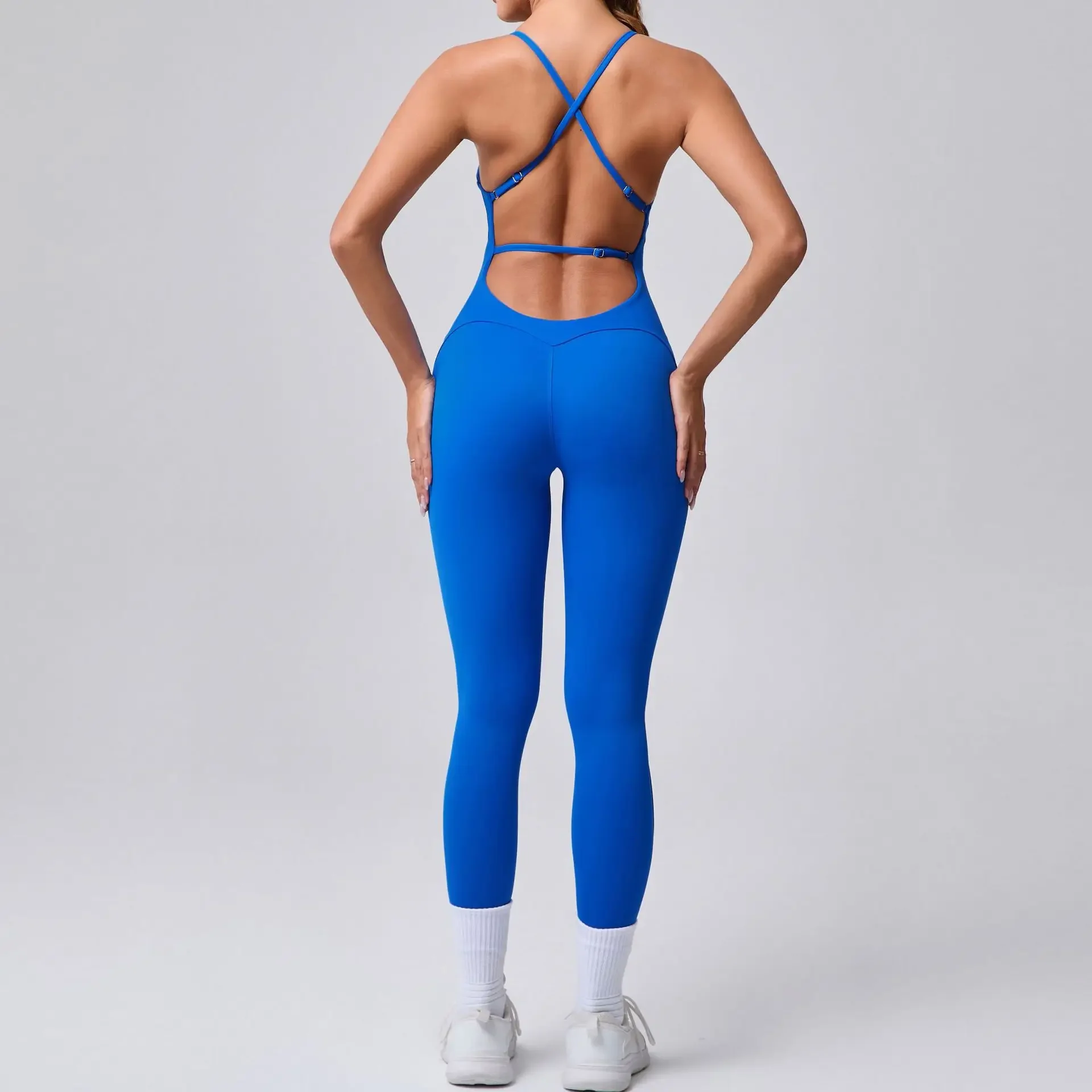 Pad Bunny Cross Backless Bodycon Yoga Set Jumpsuit Women One Piece Fitness Legging Gym Sport Active Wear Outfit Suits XP186