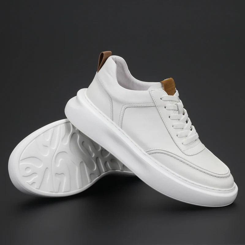 New white shoes leather low top tide shoes fashion cowhide breathable casual simple 100 take board shoes men