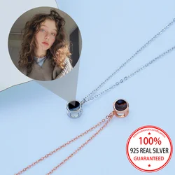 S925 Sterling Silver Custom Color Picture Projection Necklace Round Pendant For Mom Girlfriend Valentine Birthday Romantic Gifts