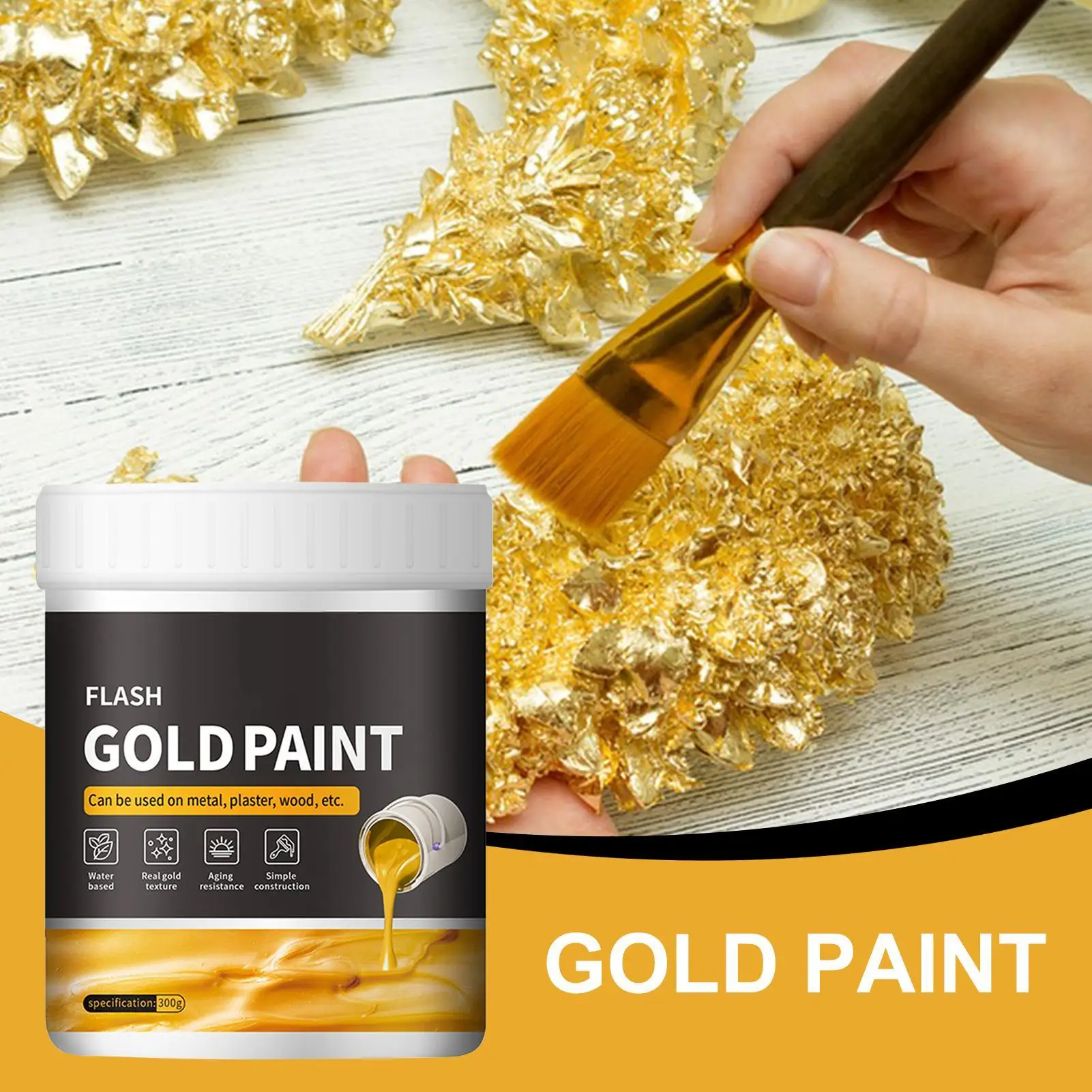 300g Non-Fading Liquid Gold Foil Paint Goldleaf Paint Water-based gold leaf paint Gold powder paint Liquid Gold Foil Paint