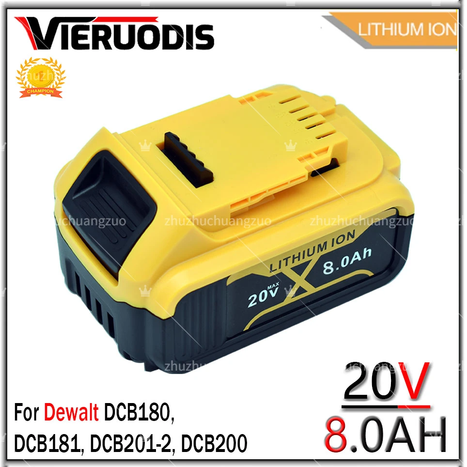 

20V 8.0Ah 6.0Ah Lithium Battery for DeWalt power Tools DCB184 DCB200 DCB205 rechargeable electric tool set 20v 8000mah Battery