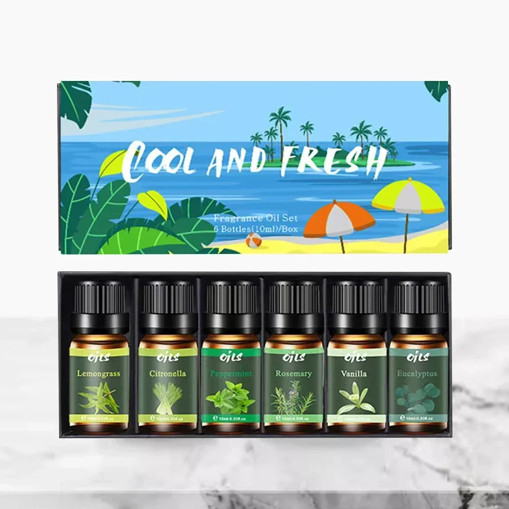 Kit de aceites esenciales 6 en 1 para difusores, 6 aromas terapéuticos: eucalipto, romero, citrella, colección de aromaterapia