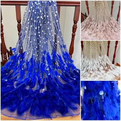 1 Yard Haute Luxury Plume tessuto di pizzo per Couture Design francese africano nigeriano lungo Prom vestiti decorazioni di paillettes di nozze