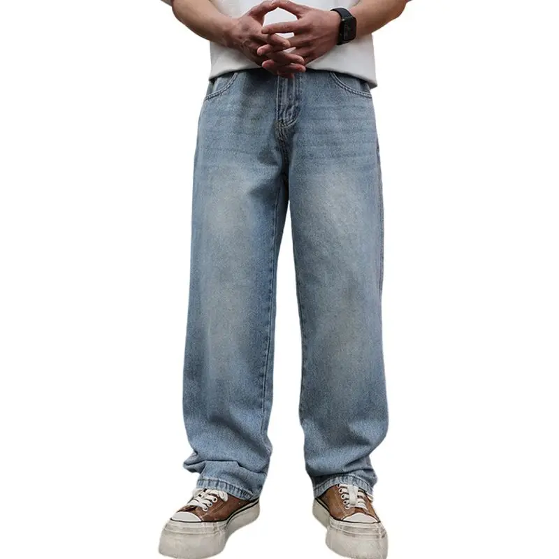 جينز بتصميم ربيعي جديد لعام 2025 مناسب بنطال ذو قصة أرجل واسعة للرجال ملابس يومية غير رسمية ذكية