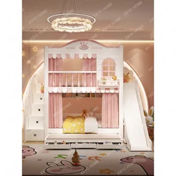 Litera superior e inferior para niños y niñas, cama de princesa multifuncional, 1,2, con tobogán, ancho hacia arriba y hacia abajo, casa de árbol, 1,5