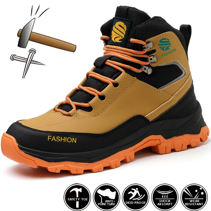 Steel Toe Safety Shoes Work Boots For Men Shoes Work Sneakers Anti-Smash Puncture-Proof Indestructible Construction Shoes
