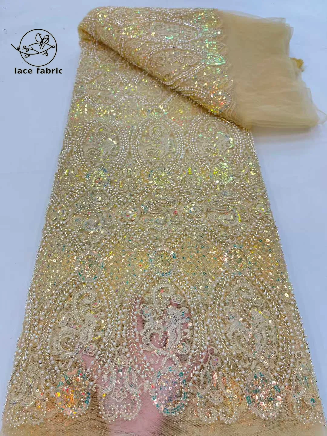 

Nigerian Exquisite Gorgeous Lace Fabric 2026 Luxury Lace Fabric African Sequins Beaded Tulle Fabric For 5yards Sewing Dresses