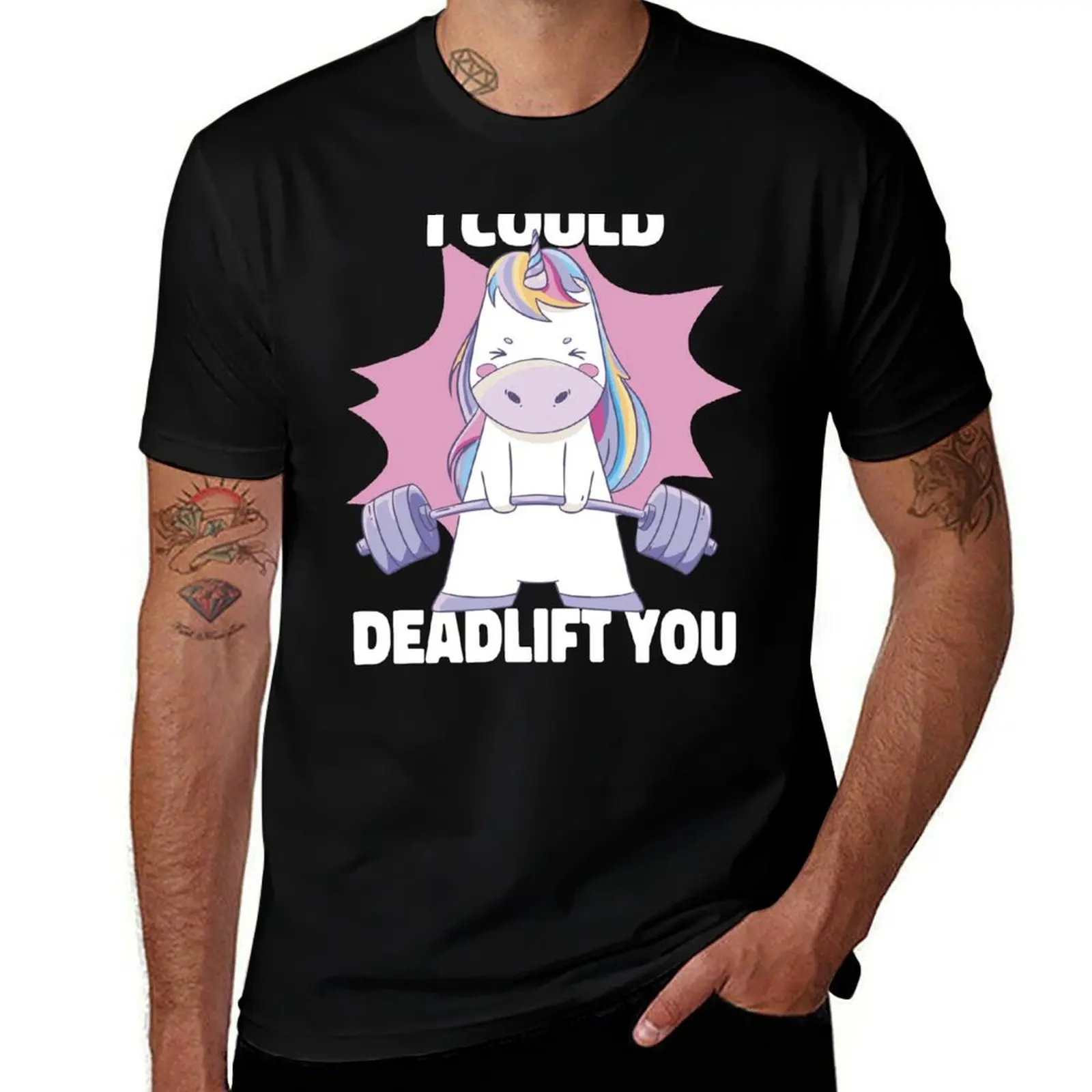 I Could Deadlift You Cute Unicorn Powerlifting Fitness T-Shirt Basic All Season Solid T-Shirt