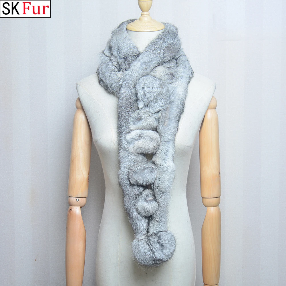 

2024 Winter Luxury Natural Real Rabbit Fur Warm Scarf Fashion Soft Plush Thicken Snood Scarves Shawl for Adult Kids Women Girls