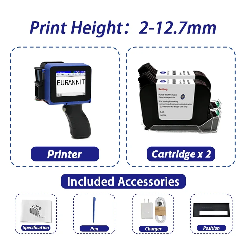 EURANNIT E12 12,7 mm afneembare printer Draagbare draagbare inkjetprinter naar code Voedselproductiedatum Batchnummer Dynamische gegevens