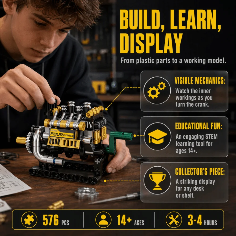 Educational Movable Engine Building Blocks Mechanical DIY Mini Engine Model Creative New Racing Engine Blocks Engineering Model