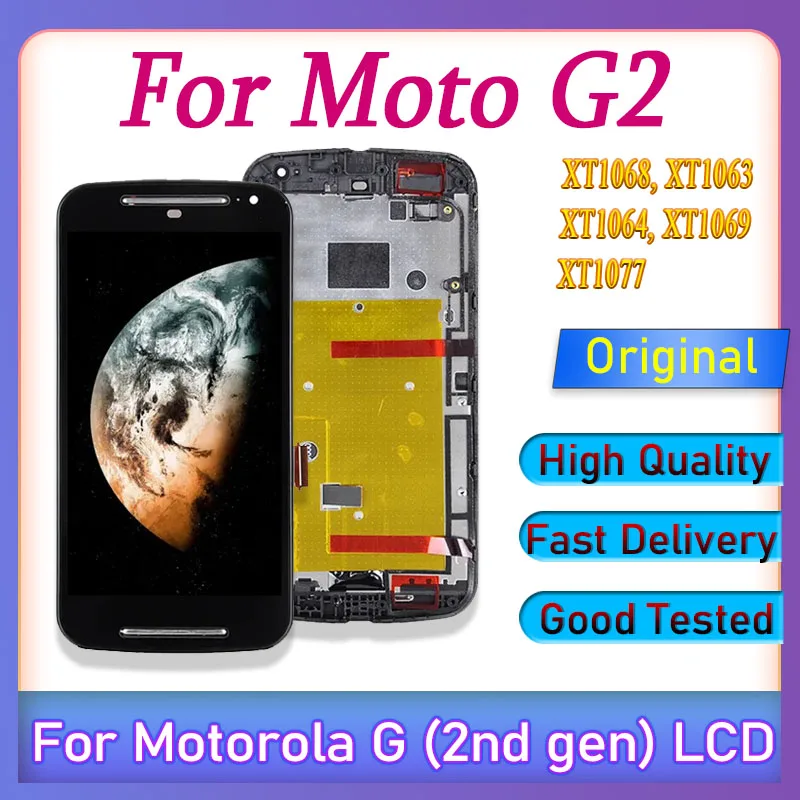 Alta calidad 5,0 "Original para Moto G2 Lcd Panel táctil montaje de digitalizador de cristal para Moto G pantalla de segunda generación con reemplazo de marco