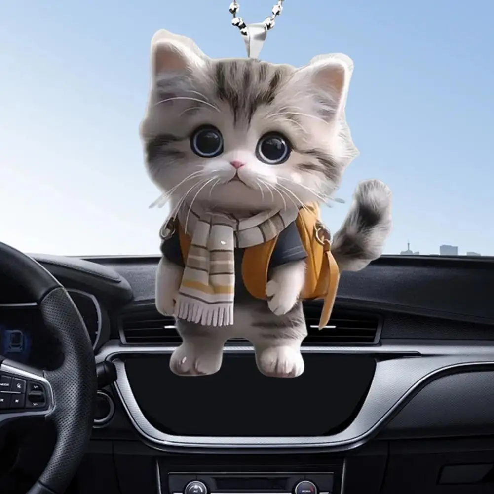 Cat Lover Car Accessory Cat Christmas Ornament Car Accessory Acrylic Cat Car Ornament Keychain Pendant for Christmas for Easy