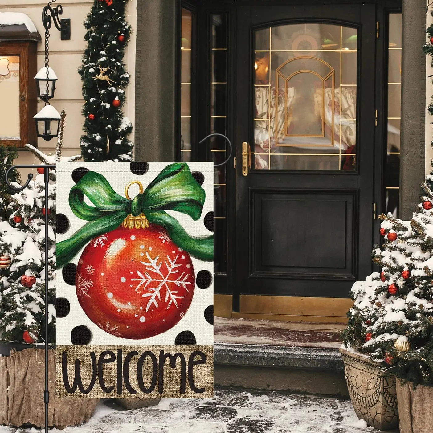 Louise Maelys Welcome Christmas Garden Flag 12x18 Inch Double Sided Xmas Ball Wave Point Small Burlap Winter Yard Flag Holiday O